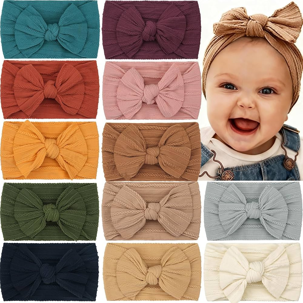 CÉLLOT Super Stretchy Soft Knot Headbands with Hair Bows Head Wrap Hair Accessories For Newborn ... | Amazon (US)
