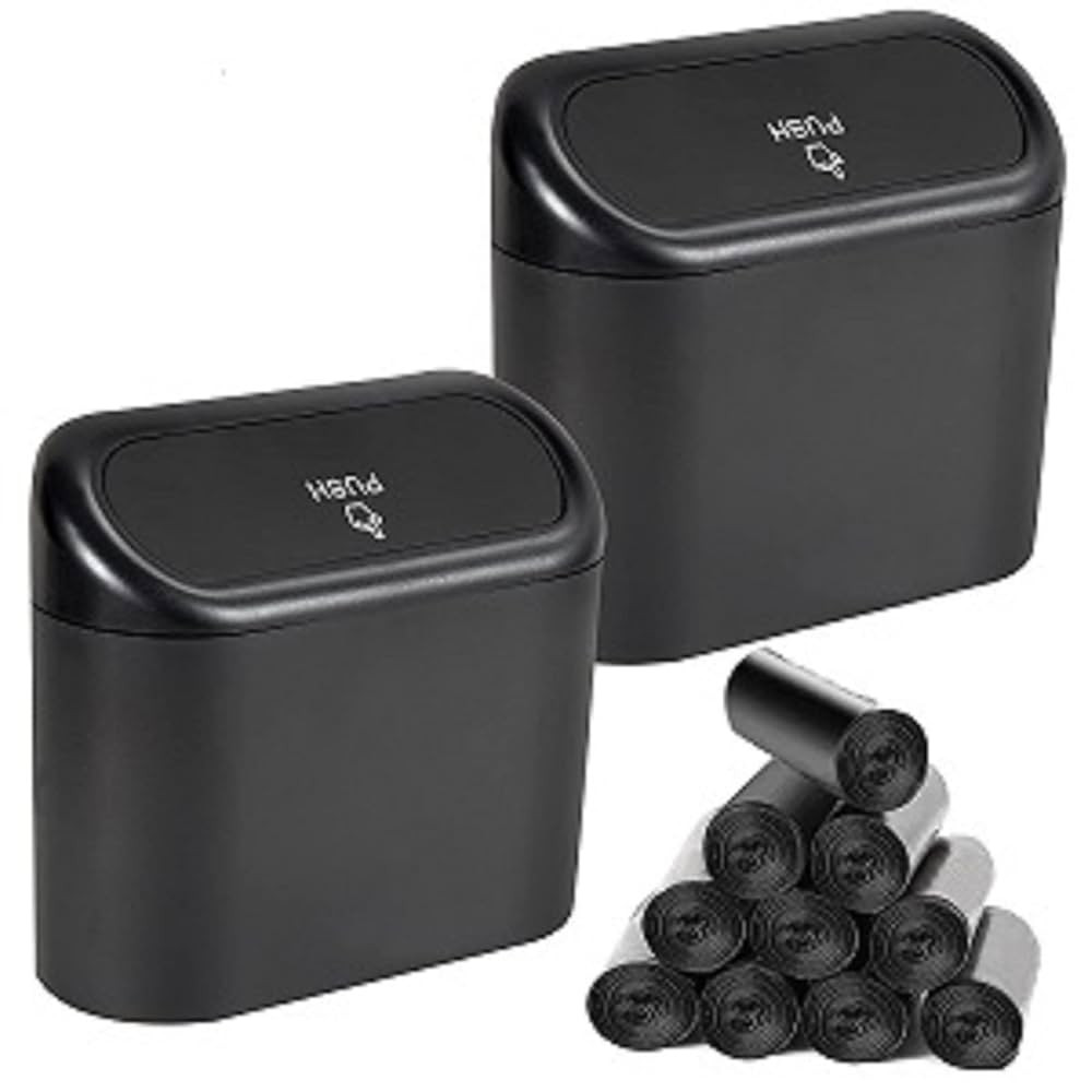 2 Packs Mini Car Trash Can Bin with Lid and 150pcs Trash Bags,Car Trash Can Bin,Car Garbage Trash... | Amazon (US)