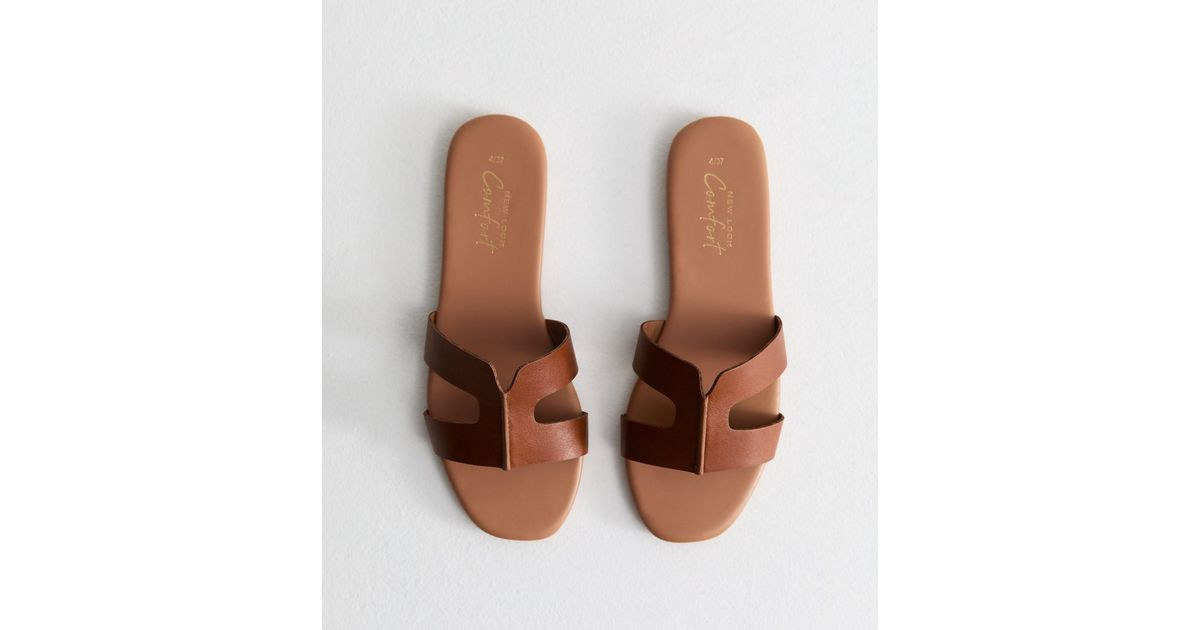 Tan Faux Leather Cut Out Strap Mules | New Look | New Look (UK)