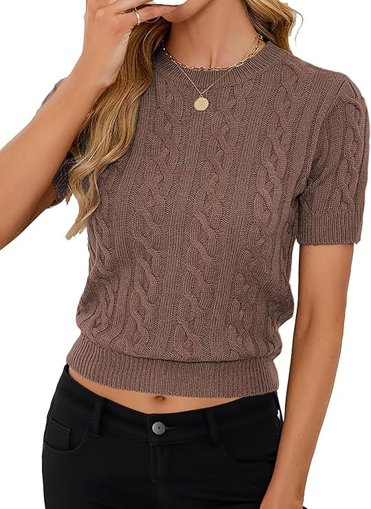 Womens Cropped Short Sleeve Sweater Fall 2025 Crewneck Sheer Knit Tops - Lightweight, Thin, Crop,... | Amazon (US)
