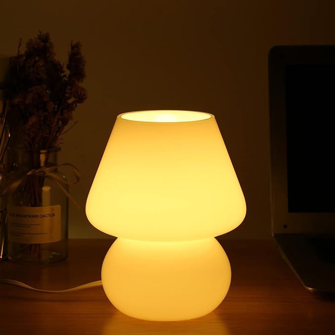 BSOD Mushroom lamp,Glass Mushroom Bedside Table Lamp Translucent Murano Vintage Style Striped Sma... | Amazon (US)