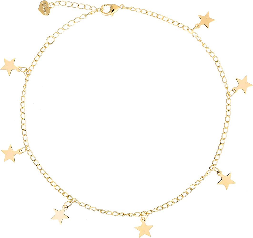 S.J JEWELRY 14K Gold Bracelets for Women Link Chain Bracelets Star Cross Pearl Charm Dainty Gold ... | Amazon (US)