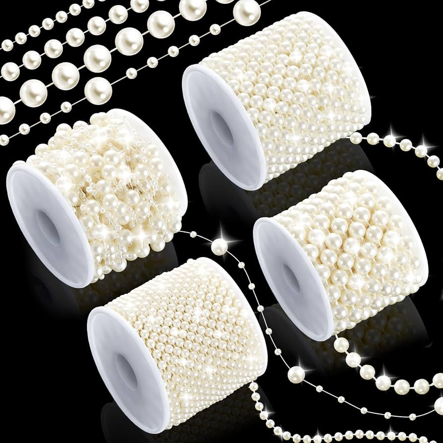4 Rolls 86 Feet Pearls Garland, Faux String of Pearls Roll Strand for Crafts, Artificial Pearl Be... | Amazon (US)