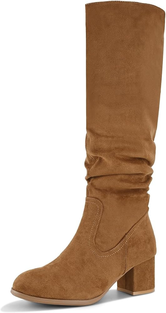 Shoe'N Tale Women's Knee High Boots Chunky Heel Pointed Toe Suede Slouch Winter Shoes with Side Z... | Amazon (US)