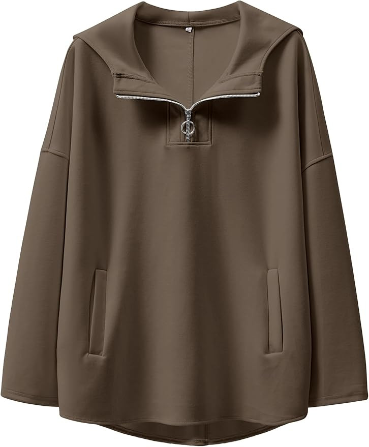 ANRABESS Womens Oversized Hoodie Quarter Zip Sweatshirts 2025 Fall Winter Tunic Pullover Top Tren... | Amazon (US)