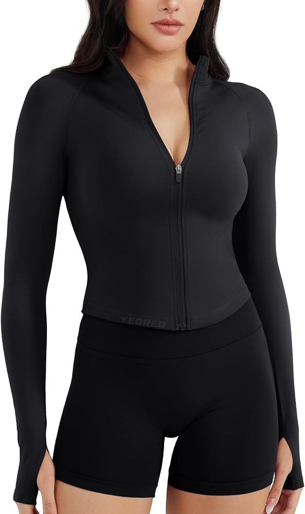 YEOREO SoftHue Women's Athletic Jacket Cropped Long Sleeve Workout Top Zip Up Gym Compression Shi... | Amazon (US)