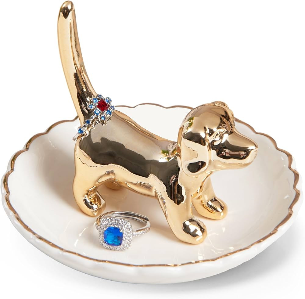 Dog Mom Gifts for Women - Gold Dog Ring Holder Trinket Dish Jewelry Holder Ring Organizer Engagem... | Amazon (US)