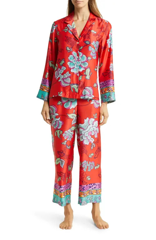 Natori Ume Floral Pajamas in Burnt Orange Combo at Nordstrom, Size Large | Nordstrom