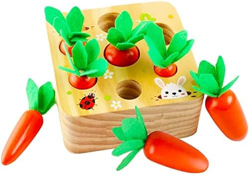 LOOJOY Wooden Toddlers Carrots Toys Shape Size Sorting Matching Puzzles Gripping Action Carrot Ha... | Amazon (US)