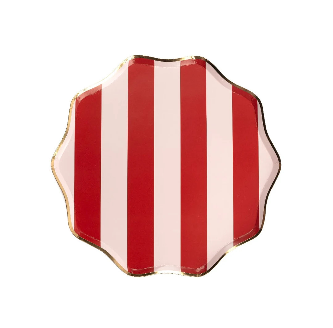 Red and Pink Holiday Stripes Dinner Paper Plates-8pk | Christmas Birthday Party | Holiday Party |... | Etsy (US)