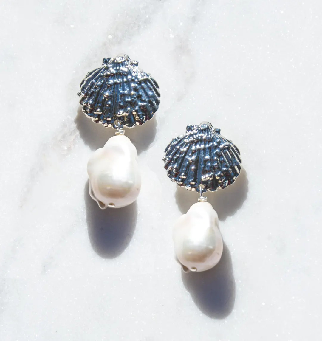 Baroque Pearl Shell Earrings, Mermaidcore Jewelry, Destination Vacation Accessories, Coastal Wedd... | Etsy (US)