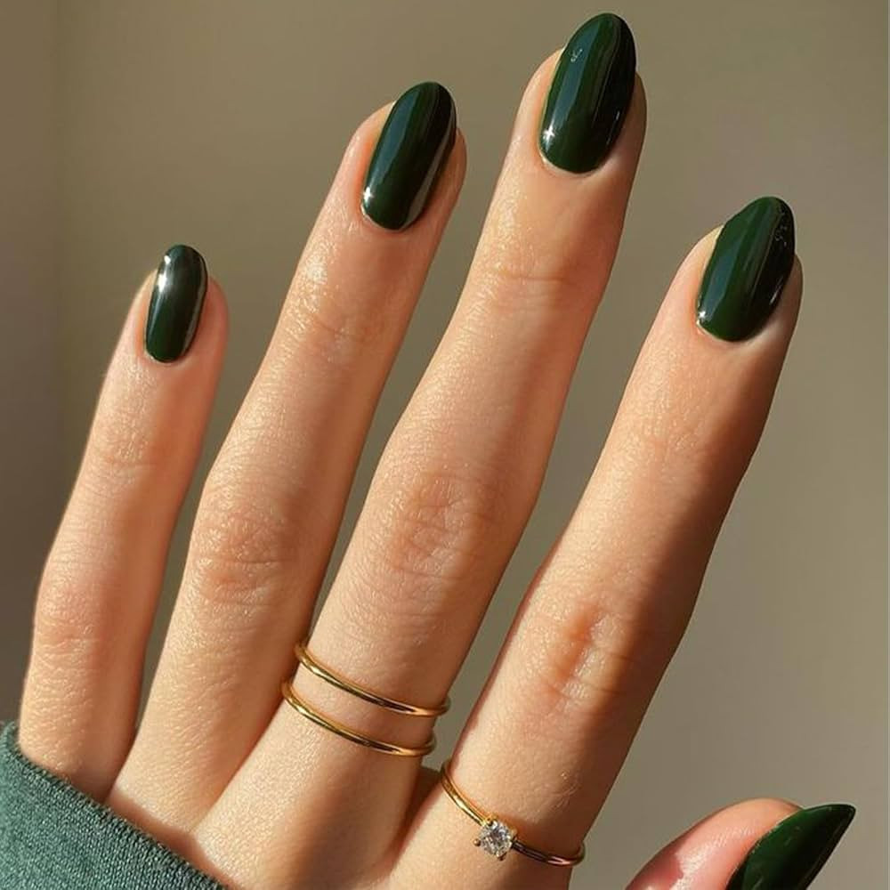 Modelones Dark Green Press on Nails Almond, St Patricks day Spring Short Fake Nails, Reusable Nai... | Amazon (US)