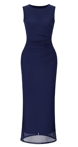 OutfitShow Womens Summer Bodycon Maxi Dresses 2026 Floral Sleeveless Slit Mesh Cocktail Wedding Guest Tank Dress, Navy Blue M | Amazon (US)