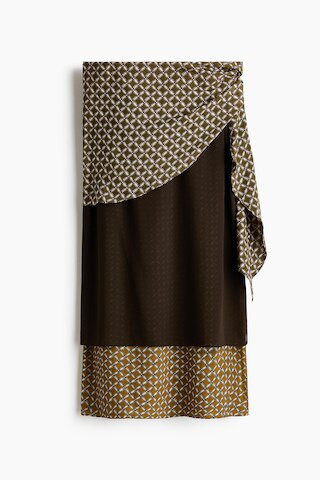H & M - Scarf-Detail Layered Skirt - Dark Khaki Green/Patterned | H&M (US + CA)