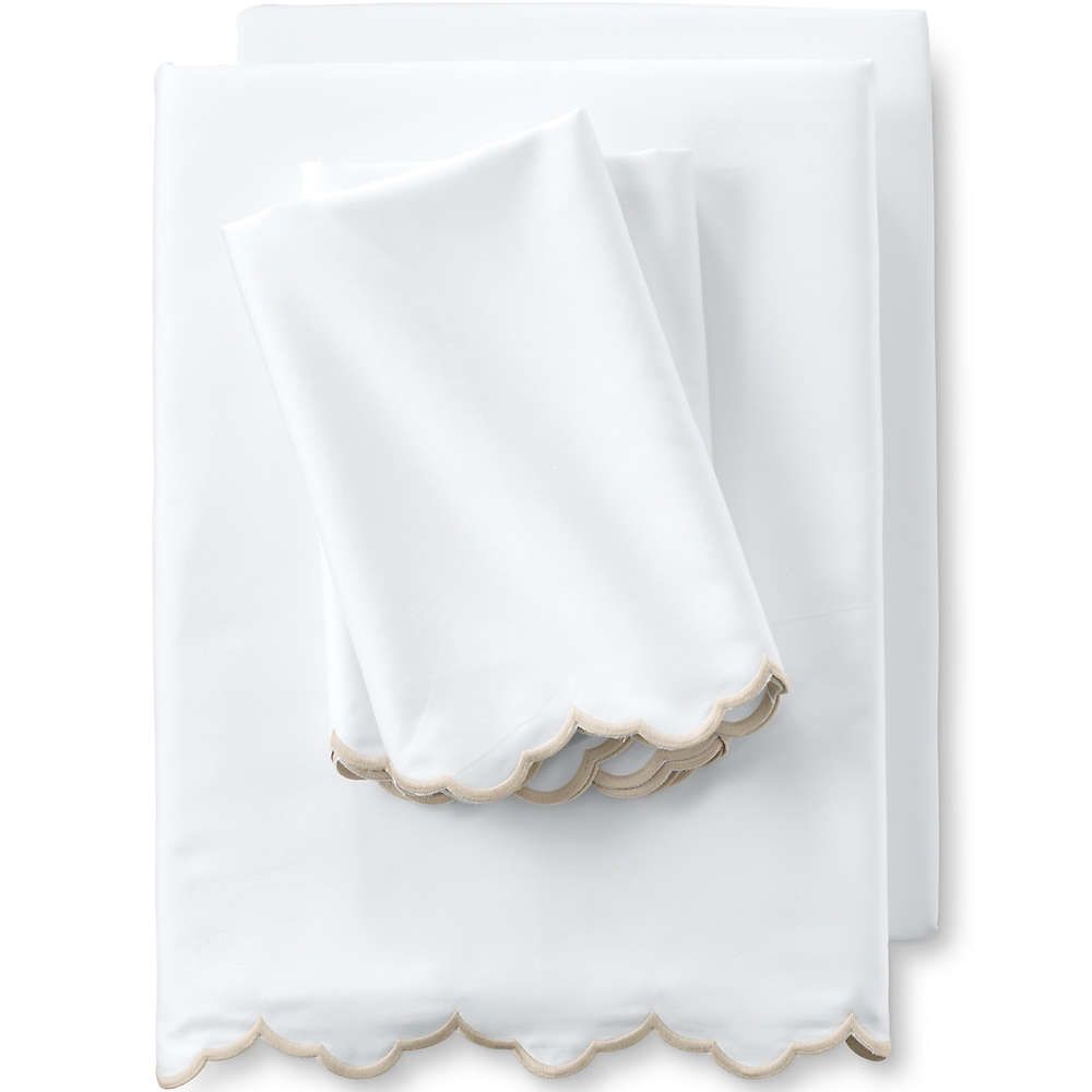 400 Thread Count Premium Supima Cotton No Iron Sateen Scalloped Bed Sheet Set | Lands' End (US)