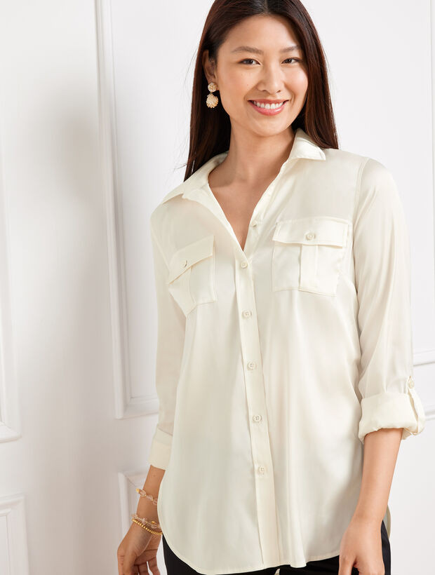 Satin Charmeuse Utility Shirt | Talbots