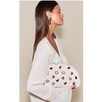 Cream Faux Suede Dome Stud Clutch Bag | PrettyLittleThing US