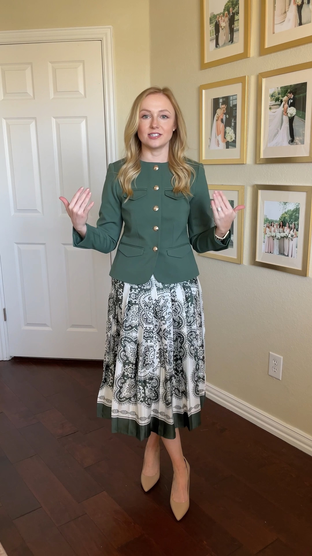 LOVING this green workwear look! This jacket is so classic and the print on the skirt is so fun. Wearing a 0P in both 

#LTKWorkwear #LTKSeasonal #LTKPetite