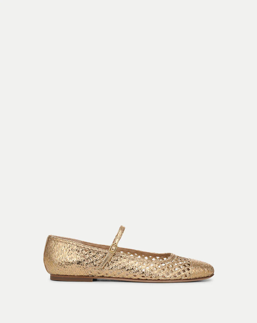 Ellie Woven Raffia Flat in Pale Gold | Veronica Beard | Veronica Beard