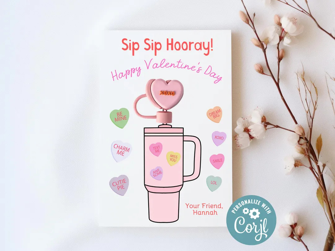 Straw Topper Valentine Printable Cards for Teens & Tweens, Editable Valentine, Tween Valentine, D... | Etsy (US)