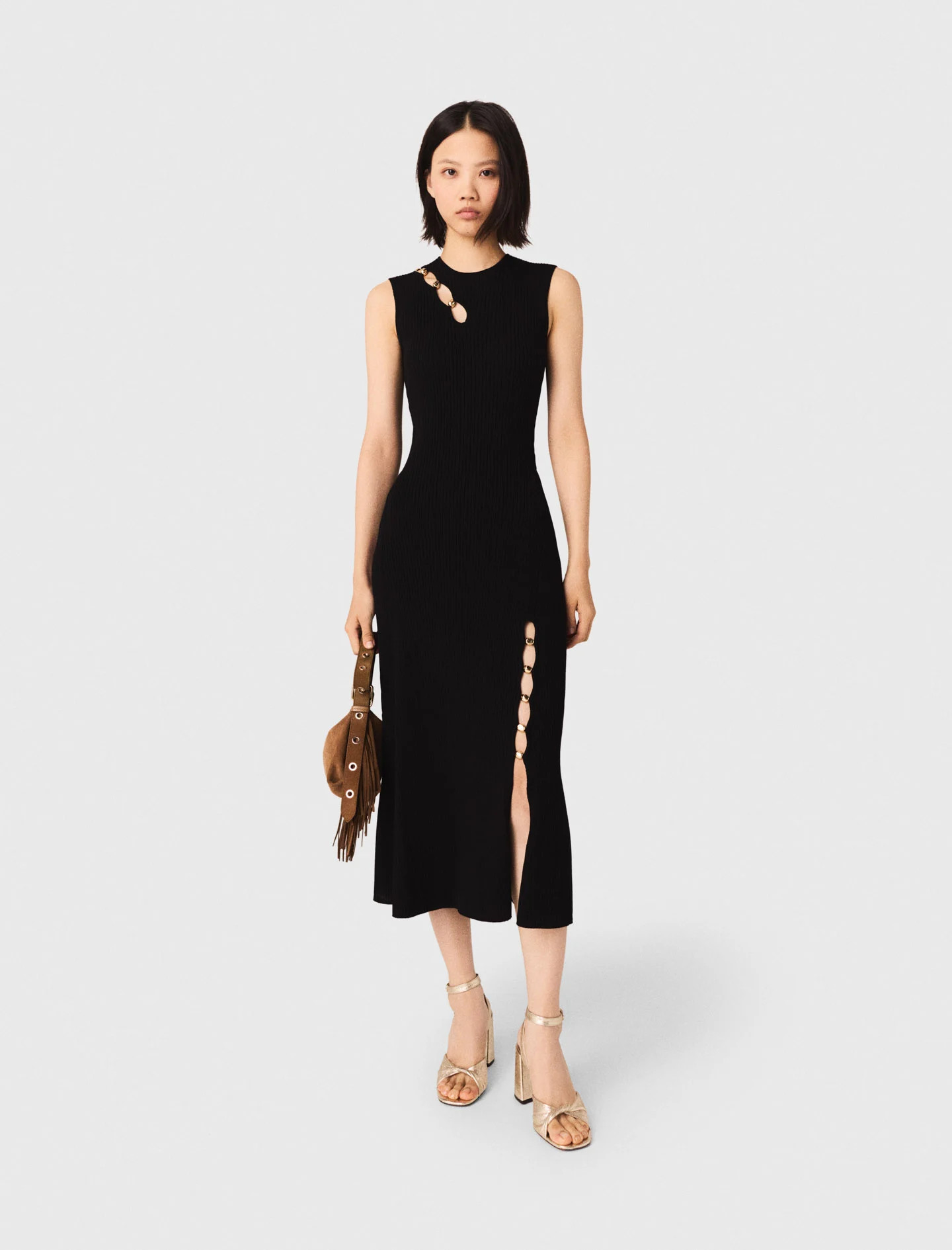 Cutaway rib knit maxi dress Black / Gray for Women | Maje | Maje US