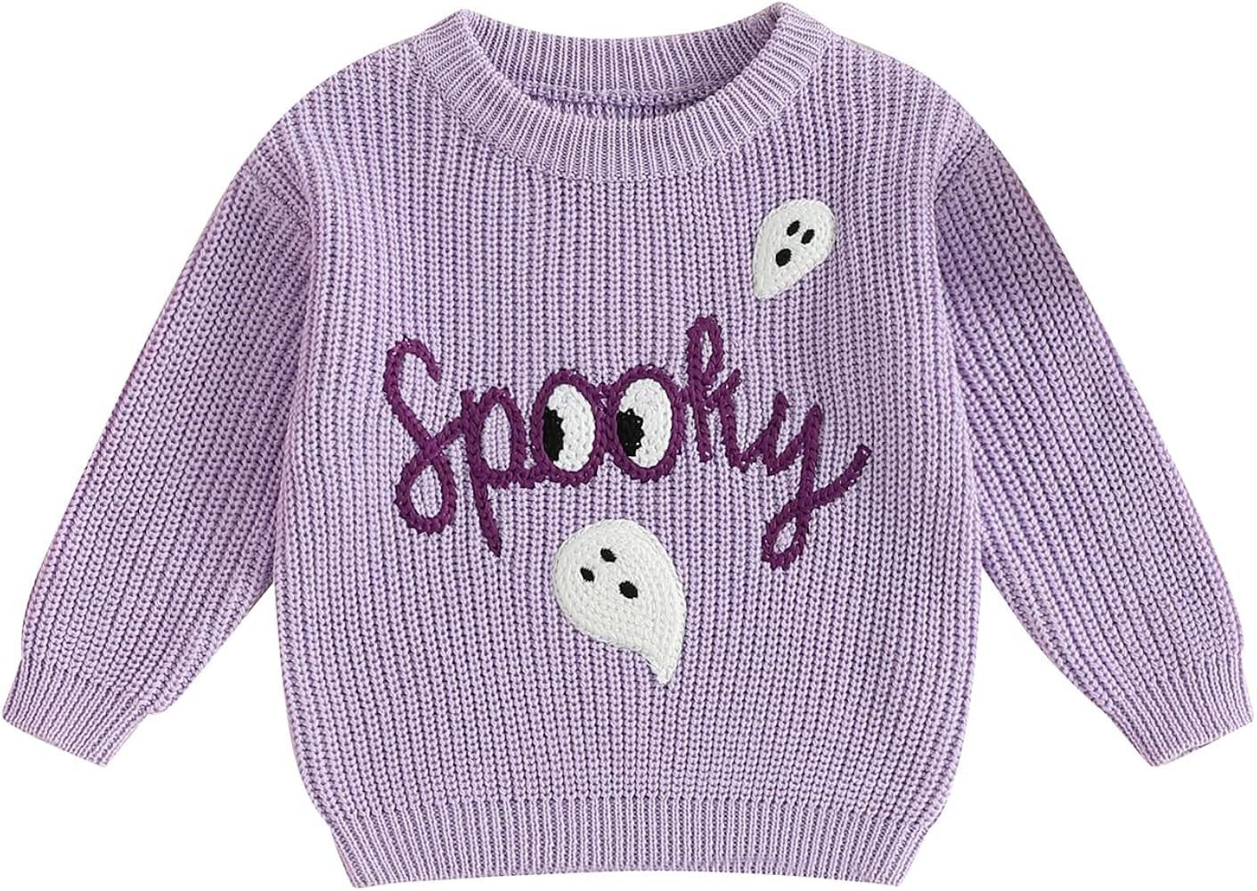 Toddler Baby Boy Girl Halloween Outfit Pumpkin Ghost Embroidery Knit Sweater Sweatshirt Infant Fa... | Amazon (US)