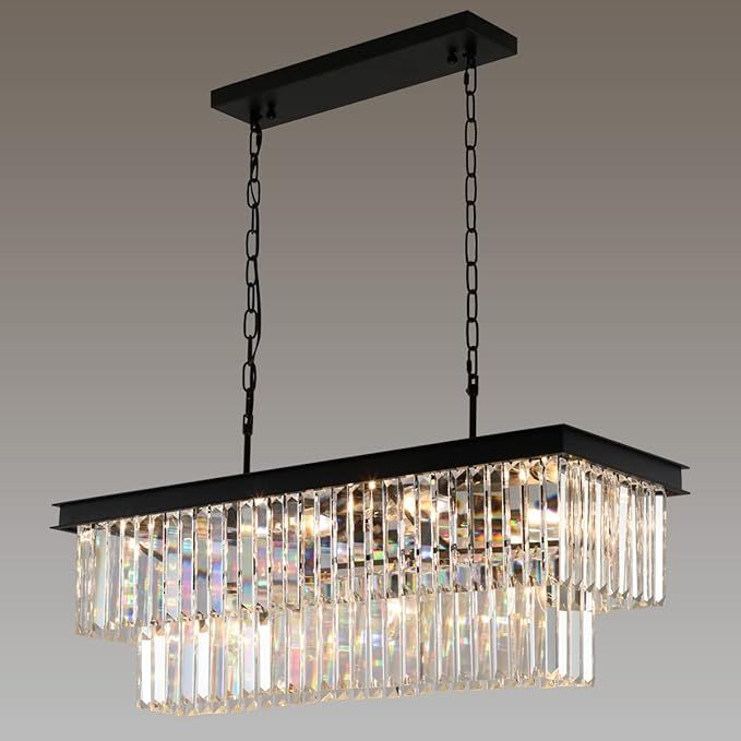 Weesalife Crystal Chandeliers for Dining Room 11-Light Black Modern Chandelier Rectangle Contempo... | Amazon (US)