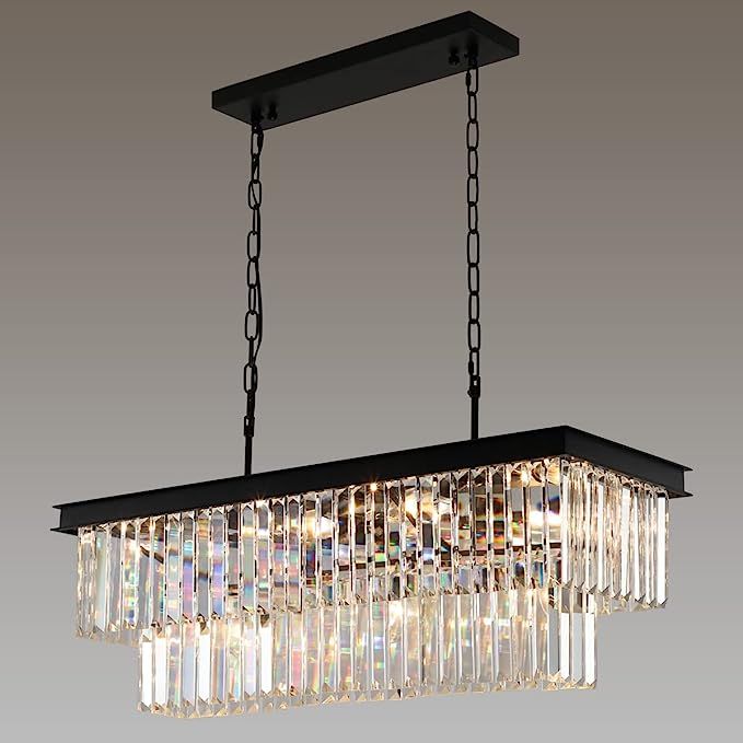 Crystal Chandeliers for Dining Room 11-Light Black Modern Chandelier Rectangle Contemporary Penda... | Amazon (US)