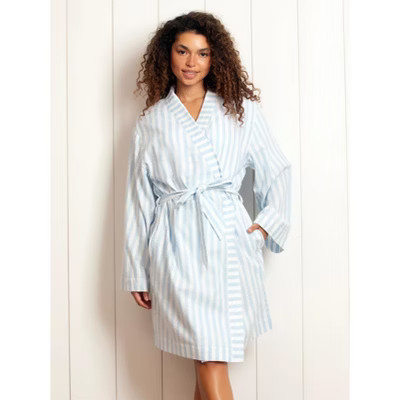 Felina - Mirielle Robe - Striped Cotton Poplin Robe, Lightweight & Comfortable (Serene Sky, Medium) | Target