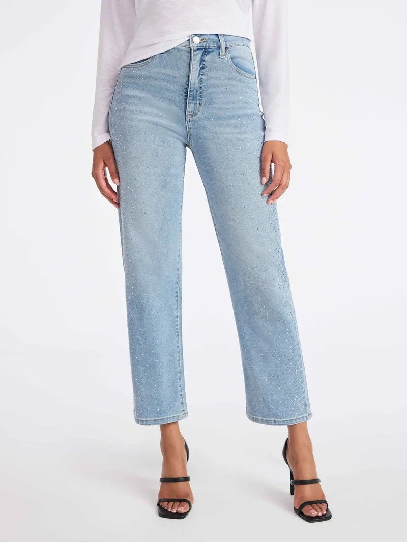 Sofia by Sofia Vergara Women's and Women's Plus Size Lana Embellished Relaxed Straight Cropped Hi... | Walmart (US)