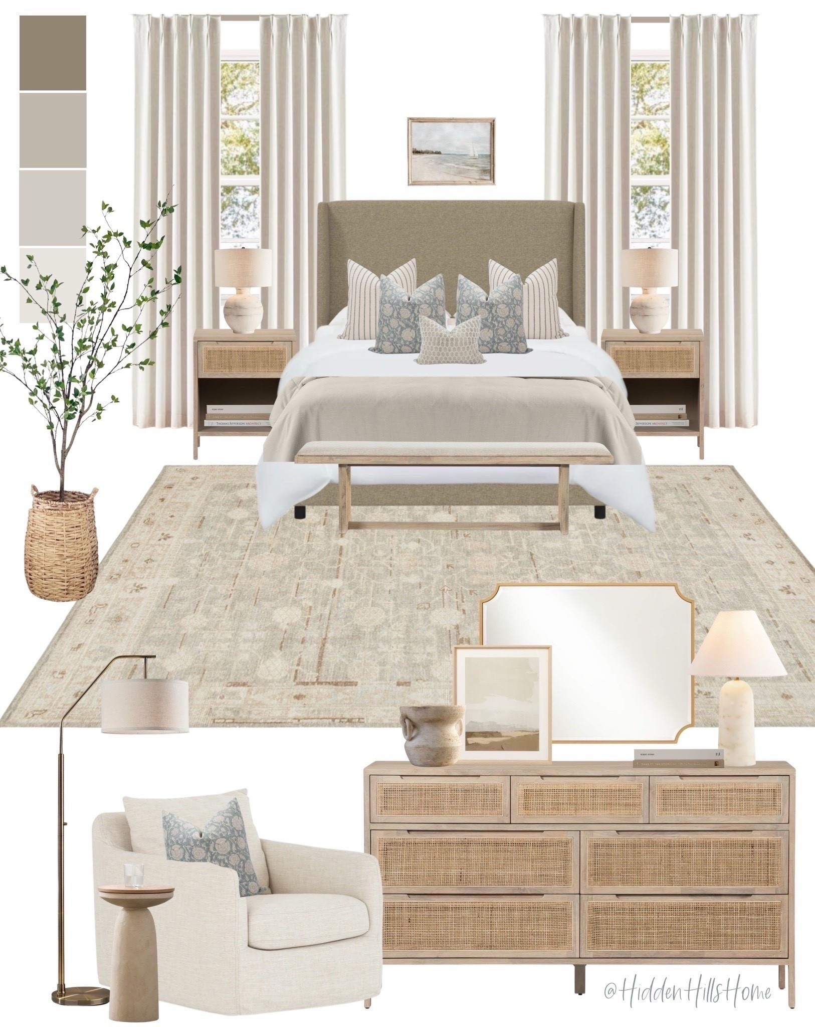 Master Bedroom Decor, bedroom mood board, home decor ideas, bedding, bedroom inspiration, Tilly bed, nightstands, bedroom rug, bedroom dresser #bedroom 

#LTKSaleAlert #LTKHome #LTKSeasonal