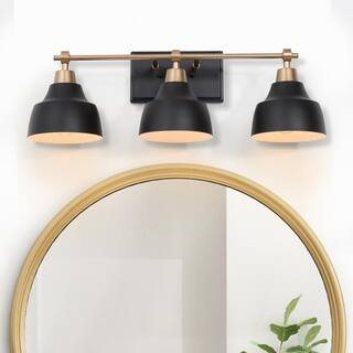LNC Modern Matte Black Bell Bath Vanity Light Classic 3-Light Cone Wall Sconce with Metal Brass G... | The Home Depot