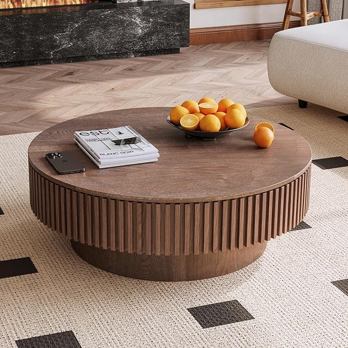39'' Round Coffee Table with Storage, Modern Wooden Coffee Table with Solid Wood Veneered, Circle... | Amazon (US)