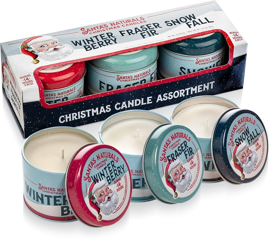 Santa's Naturals Christmas Mini Candle Bundle, Fraser Fir, Winter Berry & Snow Fall Scents, Soy &... | Amazon (US)