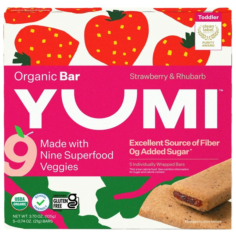 YUMI Organic Strawberry & Rhubarb Toddler Snack Bars - 3.7oz/5ct | Walmart (US)