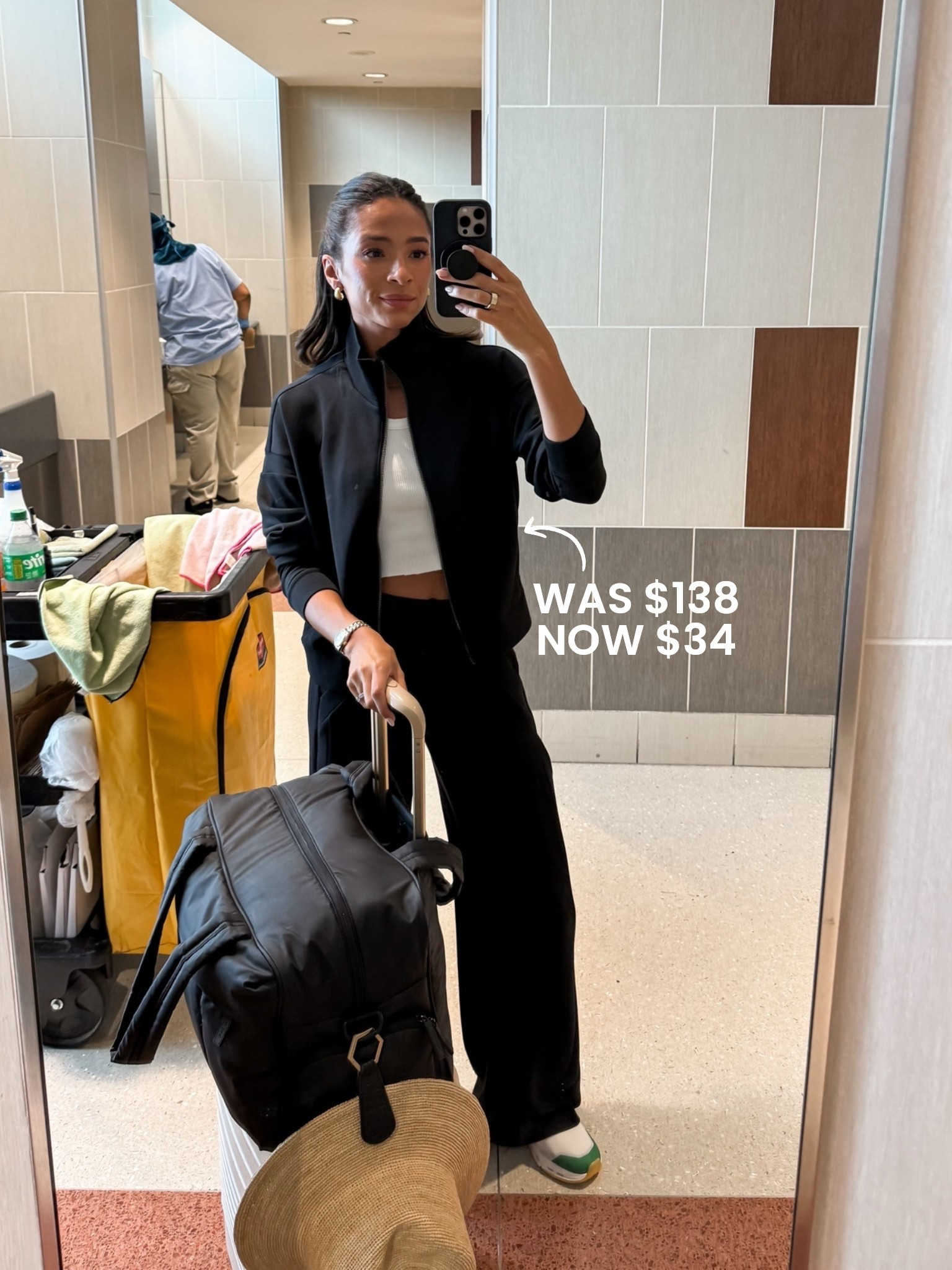Extra 30% OFF this Spanx track jacket!! This jacket is made with the most buttery soft material - it’s the perfect layer for travel outfits! Wearing size S track jacket and size S tall wide leg pants 

work from home outfit, airport outfit, travel outfit, errands outfit, spanx outfit, spanx sale, loungewear, fall sale, sale alert (I’m 5’8” for reference)