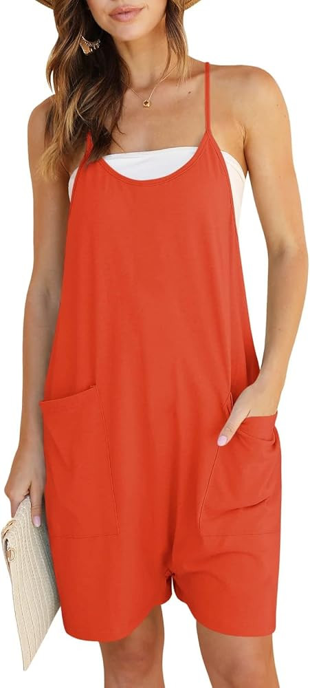 DEEP SELF Womens Summer Rompers Casual Loose Spaghetti Straps V Neck Sleeveless Shorts Jumpsuit w... | Amazon (US)