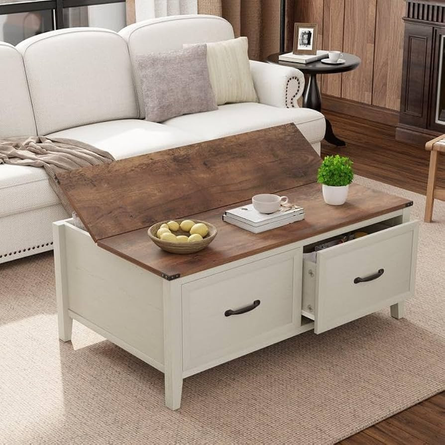Crestlive Products Farmhouse Coffee Table, 43'' Hinged Lift Top Wood Center Table, Rustic Coffee ... | Amazon (US)