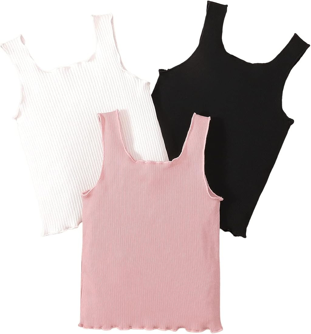 Verdusa Toddler Girl's 3 Pack Lettuce Trim Basic Sleeveless Ribbed Tank Top | Amazon (US)