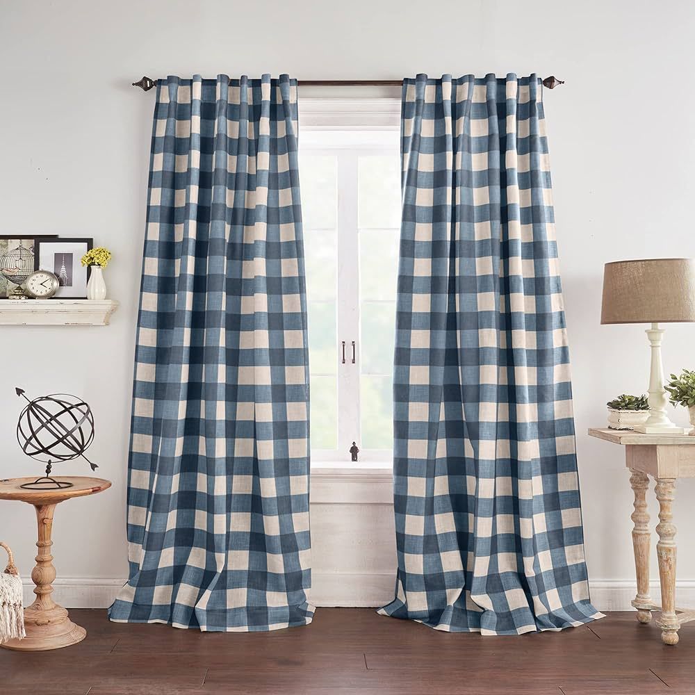 Elrene Home Fashions Farmhouse Living Grainger Buffalo-Check Blackout Window Curtain, Living Room... | Amazon (US)