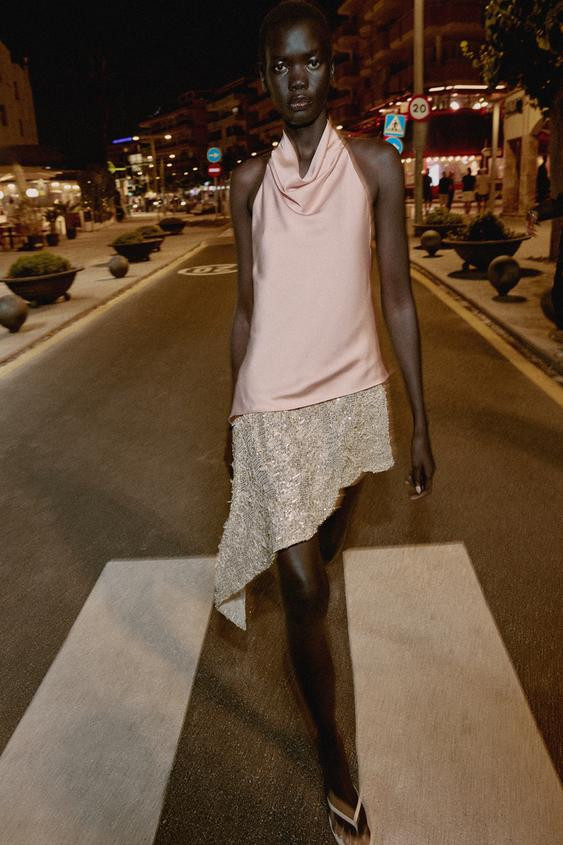 CONTRAST SEQUIN MIDI DRESS | Zara UK