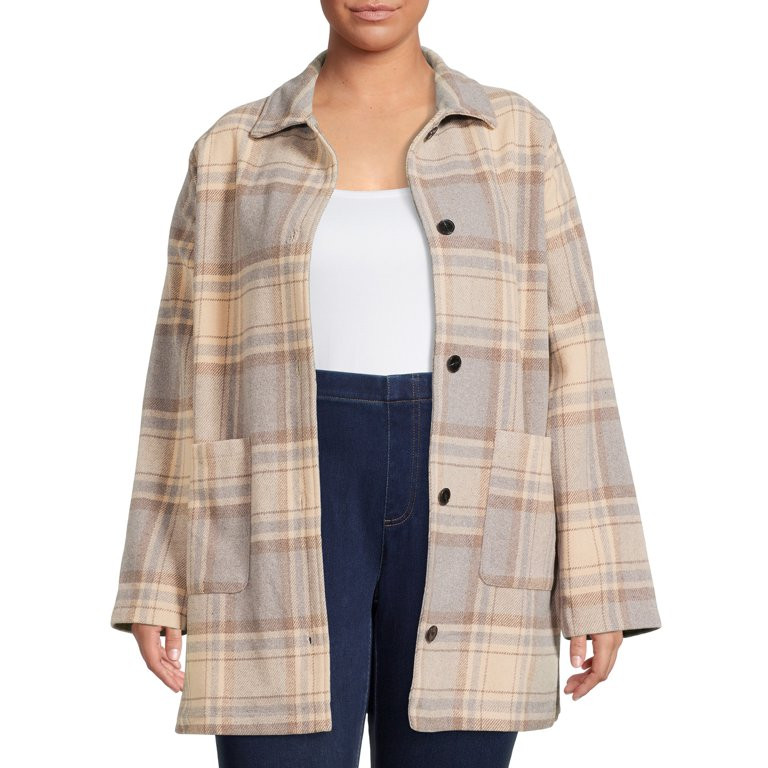 Jason Maxwell Women's Plus Size Plaid Belted Shirt Jacket | Walmart (US)