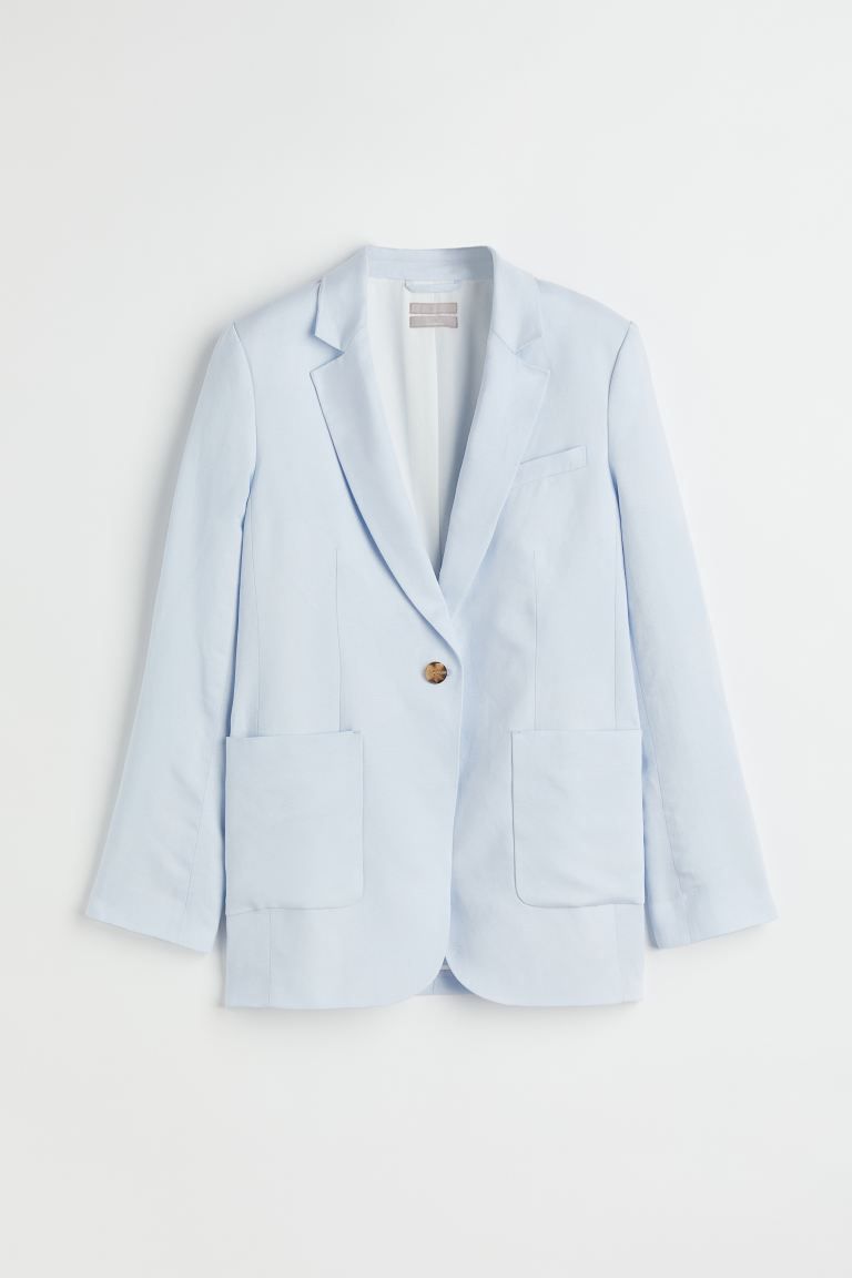 Relaxed-fit single-breasted jacket in a woven linen and viscose blend. Notched lapels, one button... | H&M (US)