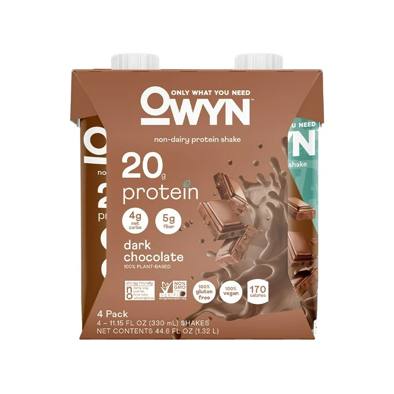 OWYN Plant-Based 20g Protein Shake, Dark Chocolate, 11.15 fl oz, 4 Count | Walmart (US)
