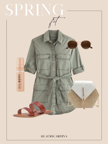 This spring fit includes an army green belted dress, brown strappy sanders, a straw purse, gold rimmed sunglasses, and self tanning mousse. 

Ootd, date night outfit, spring casual outfit

#LTKshoecrush #LTKfindsunder50 #LTKstyletip