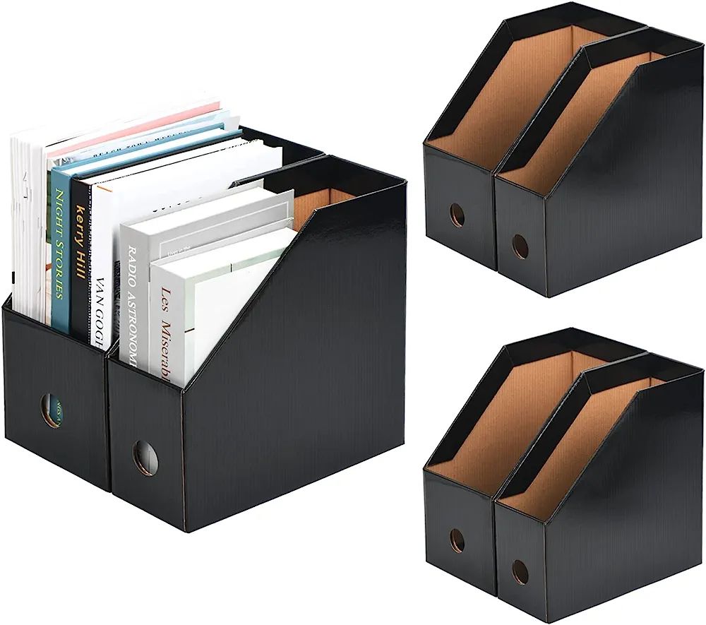 Tunnkit Cardboard Magazine Holder Set of 6, High-Capacity Folder Holder with Label, 2 Sizes Black... | Amazon (US)