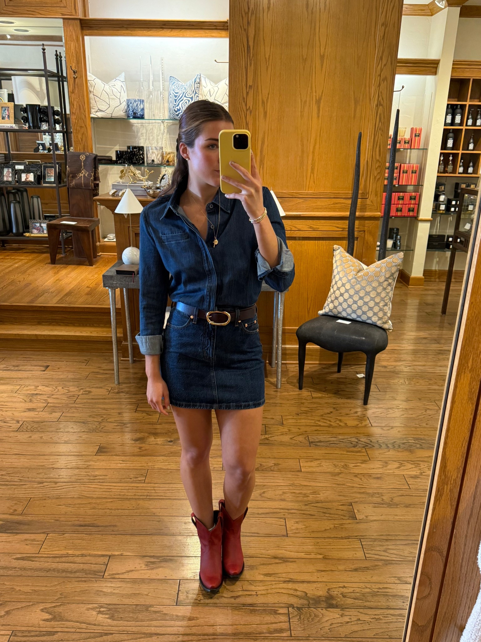 This denim dress is so cute!! Perfect for fall gameday! #gameday #denim 

#LTKStyleTip #LTKU #LTKSaleAlert