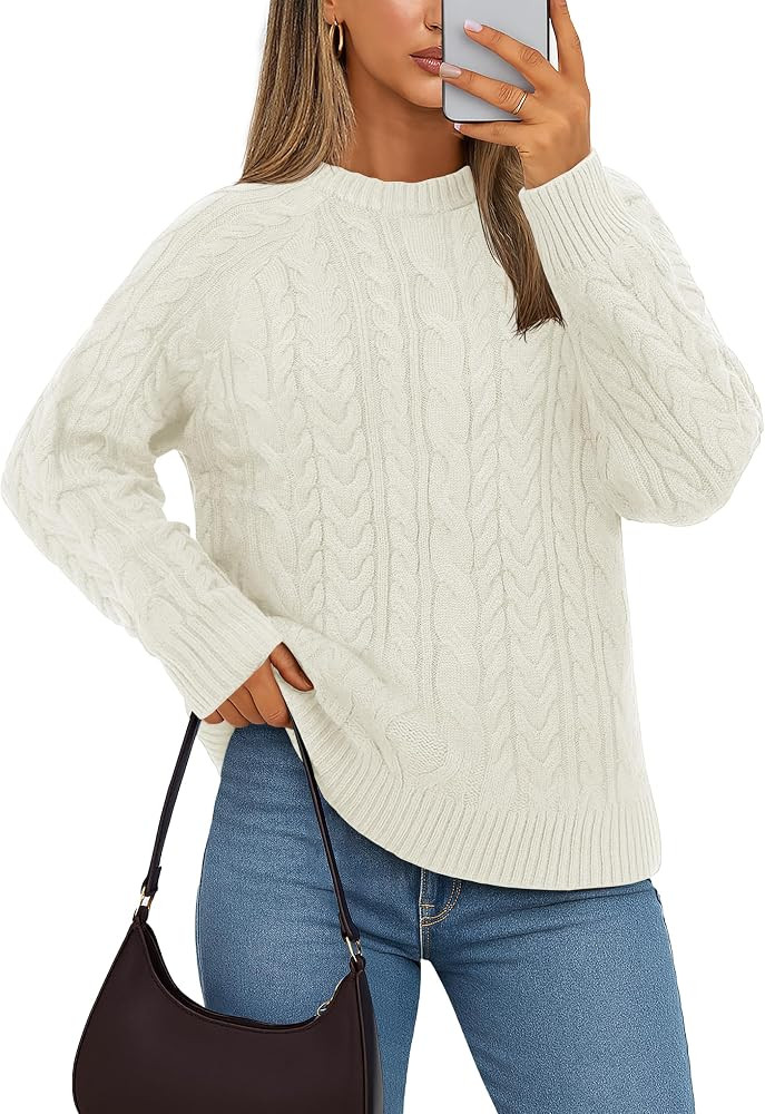YUCOLEN Women's Chunky Cable Knit Pullover Sweater Crewneck Loose Vintage Casual Fall Long Sleeve... | Amazon (US)