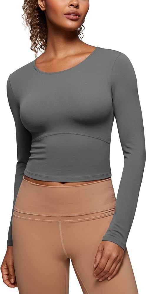 CRZ YOGA Butterluxe Scoop Neck Long Sleeve Shirts for Women - Workout Athletic Casual Tops Crop S... | Amazon (US)