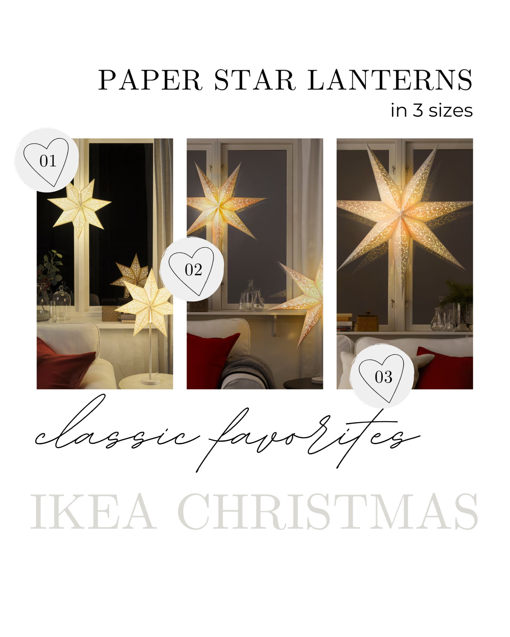 ✨🌙 Cozy Glow for the Holidays! 🌙✨

IKEA’s classic paper lanterns add the perfect warm glow to any space! These timeless lanterns bring a soft, inviting light that’s ideal for creating cozy vibes during the holiday season. Simple, elegant, and endlessly charming—they’re a beautiful way to light up your home!

🛒 Add these classic lanterns to your decor @ #LTKeurope [For global shoppers, find similar gems at your nearest IKEA store. 🌎] #IKEAHome #PaperLanterns #HolidayDecor #ScandinavianStyle #CozyLighting

#LTKSeasonal #LTKHoliday #LTKHome